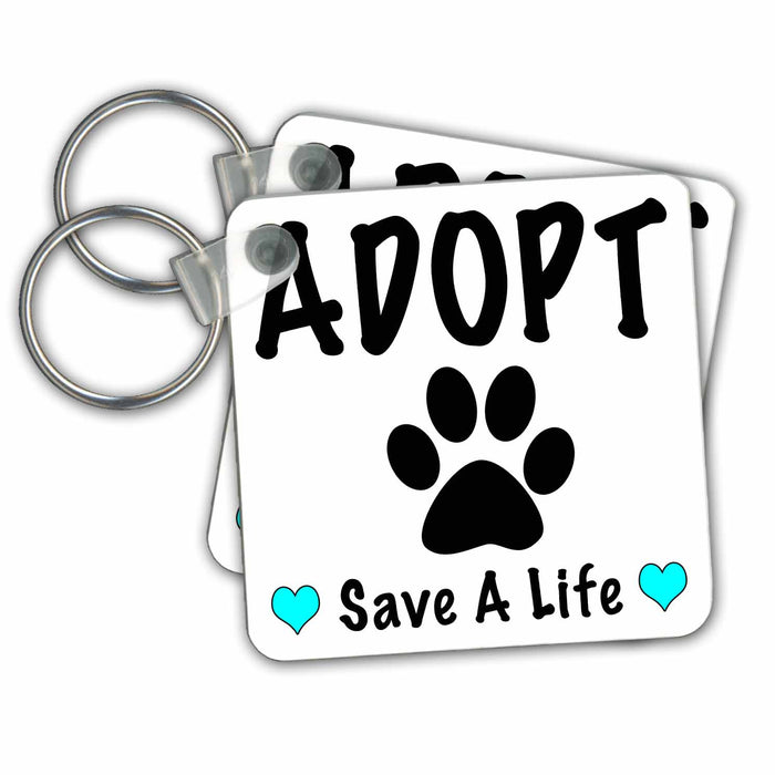 set of 6 Key Chains - Adopt Save A Life Aqua Quotes