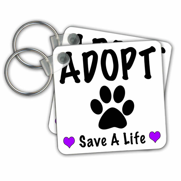 set of 2 Key Chains - Adopt Save A Life Purple Quotes