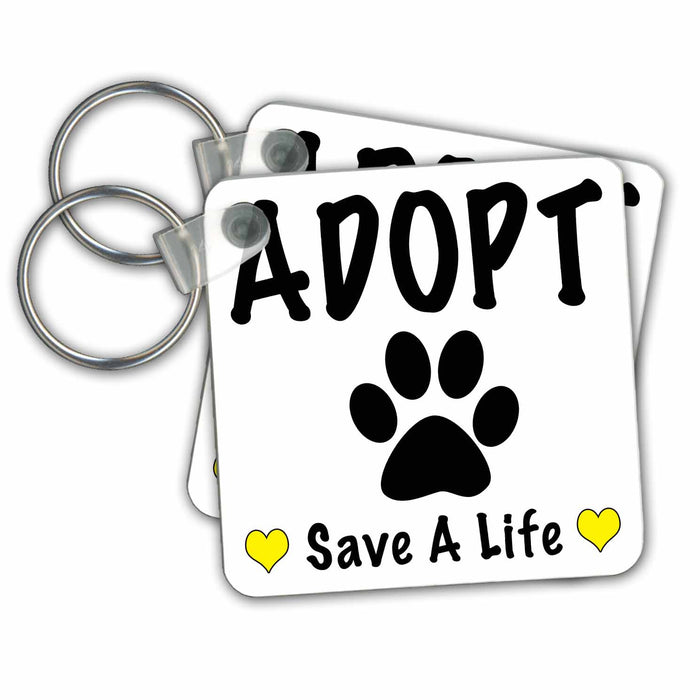 set of 6 Key Chains - Adopt Save A Life Yellow Quotes