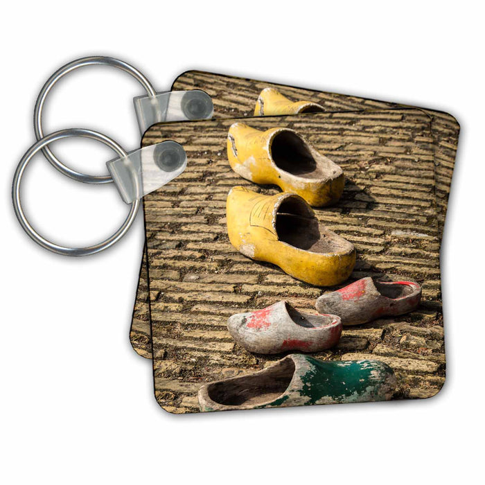 Key Chain - Dutch wooden shoes lined up on a stone path Objects