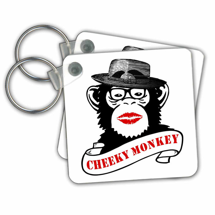 Key Chain - Funny Cheeky Monkey Design- Chimpanzee with Hat and Lipstick Designs