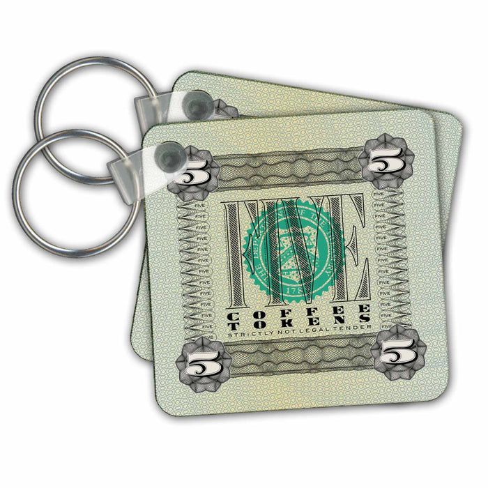 Key Chain - Spoof Banknote Style Coffee Token Design Designs