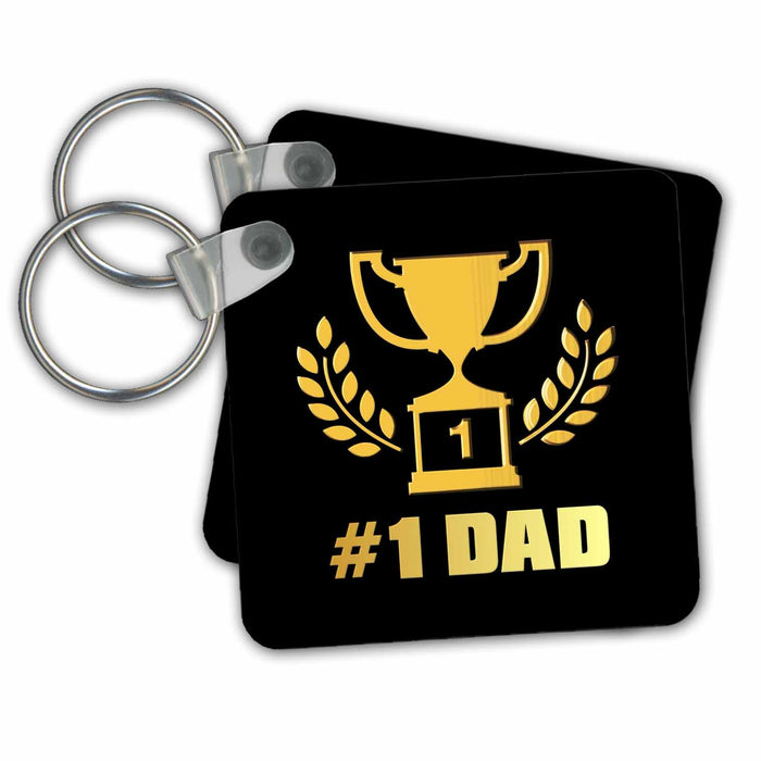 Key Chain - Number One Dad- Winners Cup Design in Black and Tonal Yellow Designs