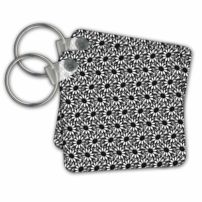 Key Chain - Black and White Daisies Patterns