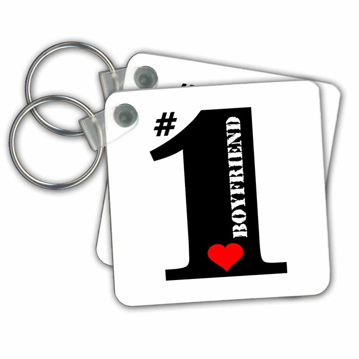 Key Chain - Number One Boyfriend- Big Numeral One with Red Heart Designs