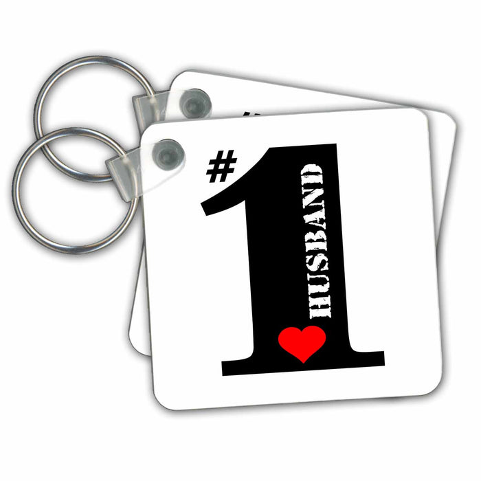 Key Chain - Number One Husband- Big Numeral One with Red Heart Designs