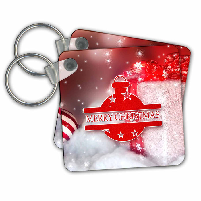 Key Chain - Red and White Christmas Snowy Window Scene Christmas Collection