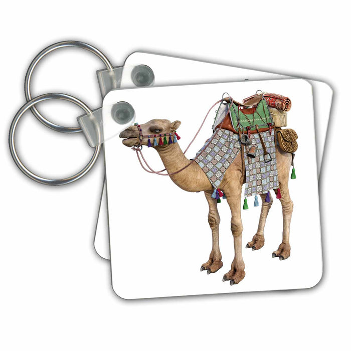 Key Chain - Dromedary Camel in Near Side Profile Outfitted for Travel Graphics Animal