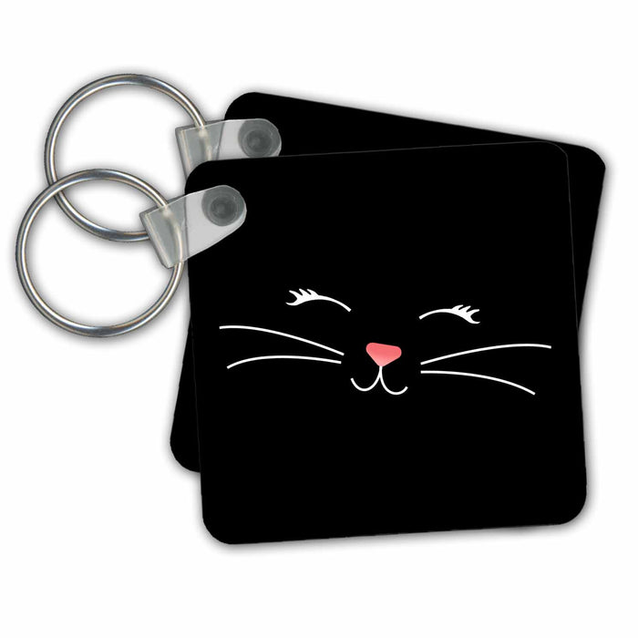 Key Chain - Too Cute Black Kitty Cat Face Nose and Whiskers CW Designs Whimsical Collection