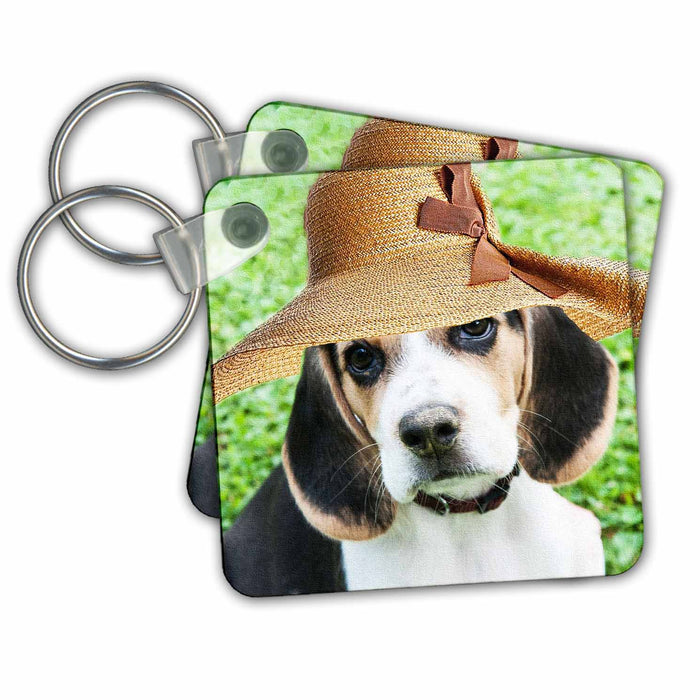 Key Chain - Beagle wearing a hat. Cute dog. Funny picture. Dogs