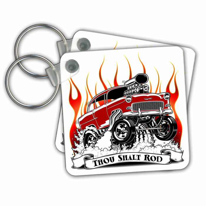 Key Chain - Live to rod, popping wheelies and blowing flames HOT RODS - live to rod