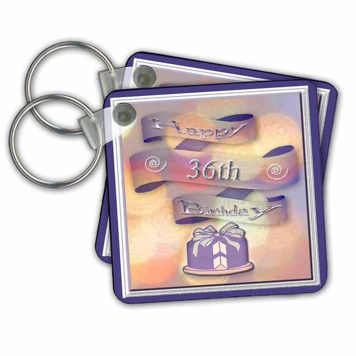 Key Chain - Ribbon and Cake Happy 36th Birthday Birthday Design