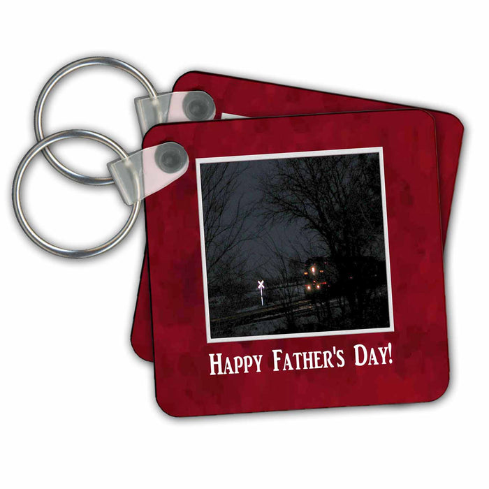 Key Chain - Night Train in Red Frame, Happy Fathers Day Fathers Day Design