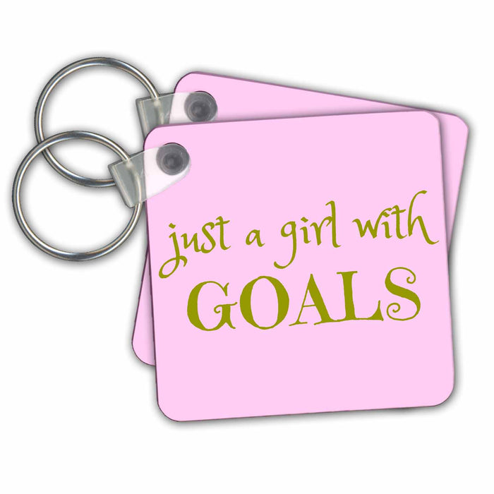 Key Chain - Just a girl with goals, gold letters on a pink background Xander inspirational quotes