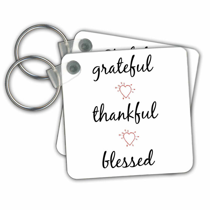 Key Chain - Grateful, thankful, blessed, black letters with picture of hearts Xander inspirational quotes