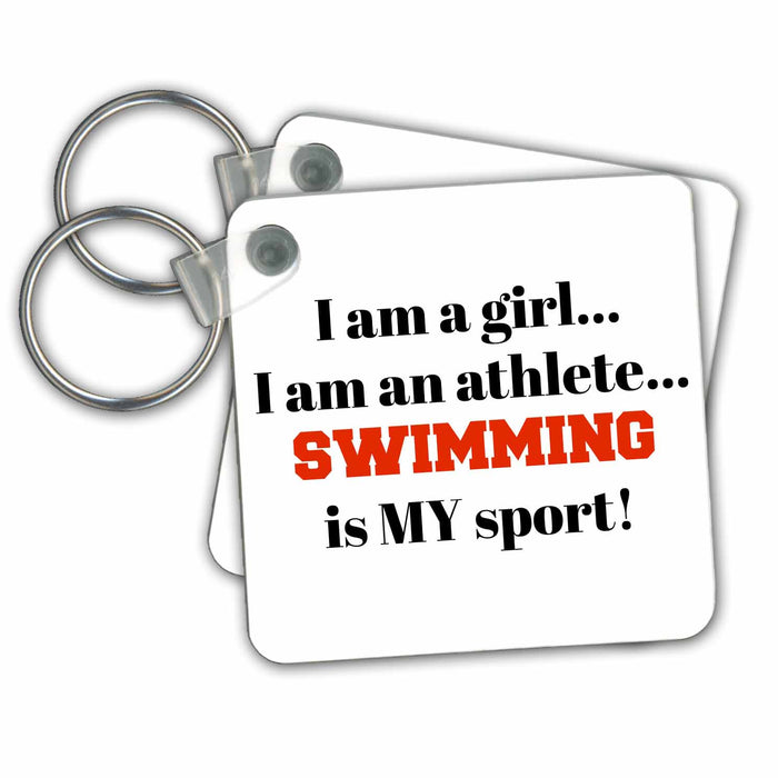 Key Chain - I am a girl, I am an athlete, swimming is my sport, black red letters Xander inspirational quotes