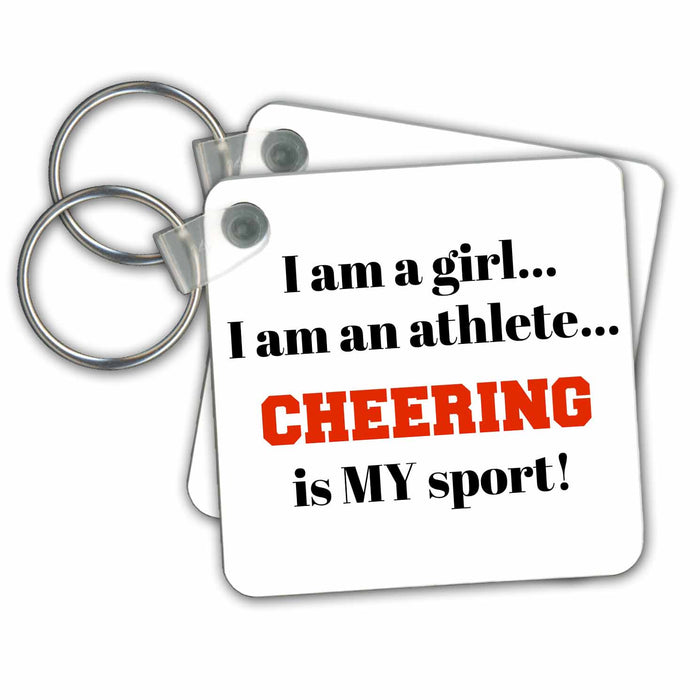 Key Chain - I am a girl, I am an athlete, cheering is my sport, black red letters Xander inspirational quotes