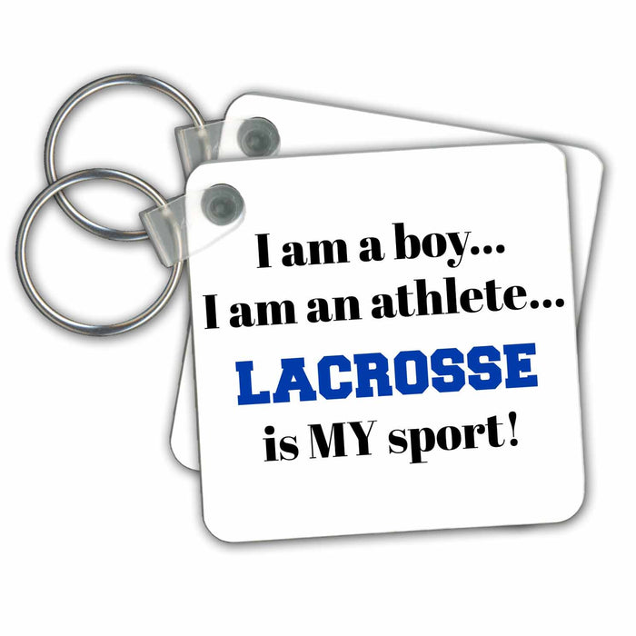 Key Chain - I am a boy, I am an athlete, lacrosse is my sport, black blue letters Xander inspirational quotes