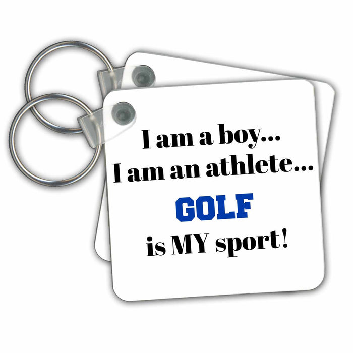 Key Chain - I am a boy, I am an athlete, golf is my sport, black blue letters Xander inspirational quotes