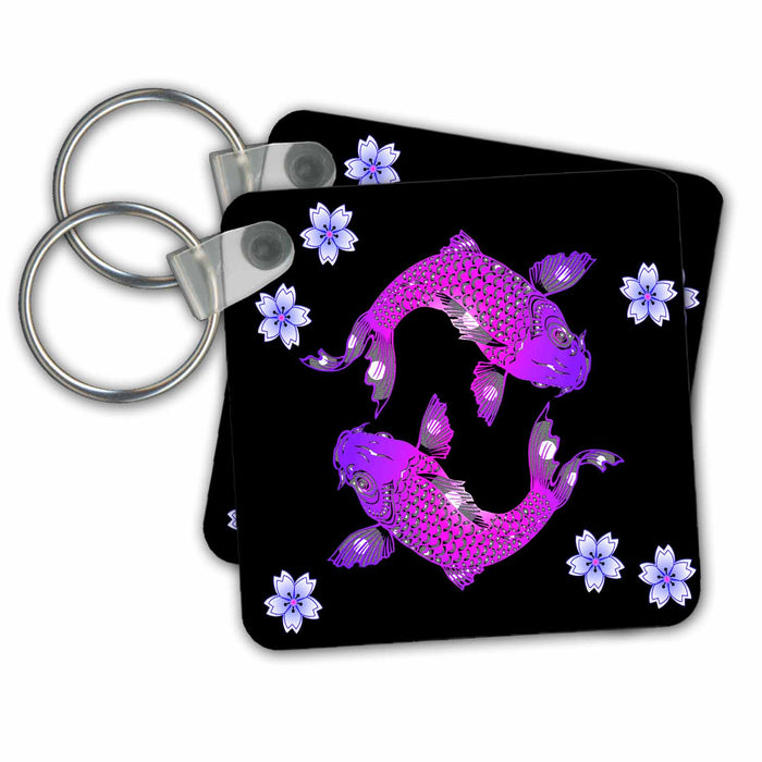 Key Chain - Bright and beautiful Japanese Koi fish and Florals Ocean Art