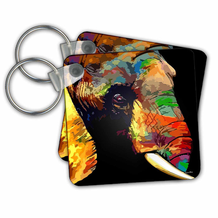 Key Chain - Abstract elephant art with beautiful natural colors Elephants