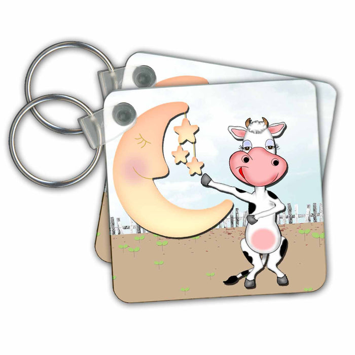 Key Chain - Funny Cow and the Moon he Jumped Over Cartoon Humor