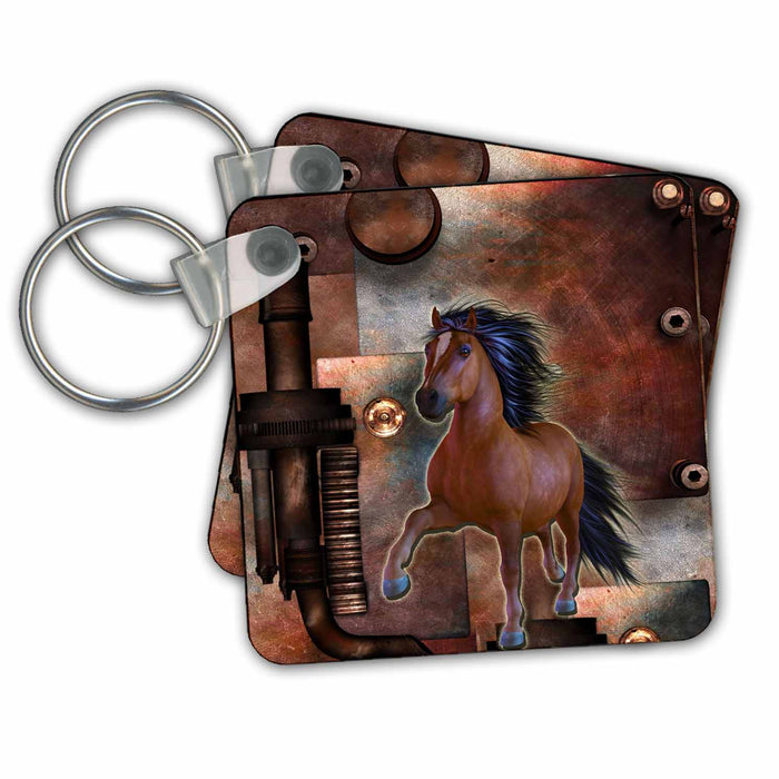 Key Chain - Metal grunge background with Stallion Horse Original Horses