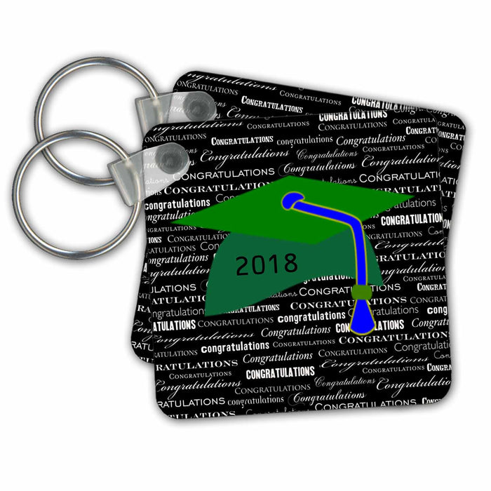 Key Chain - Image of Green Cap Blue Tassel Sit On Congratulations Words Graduation