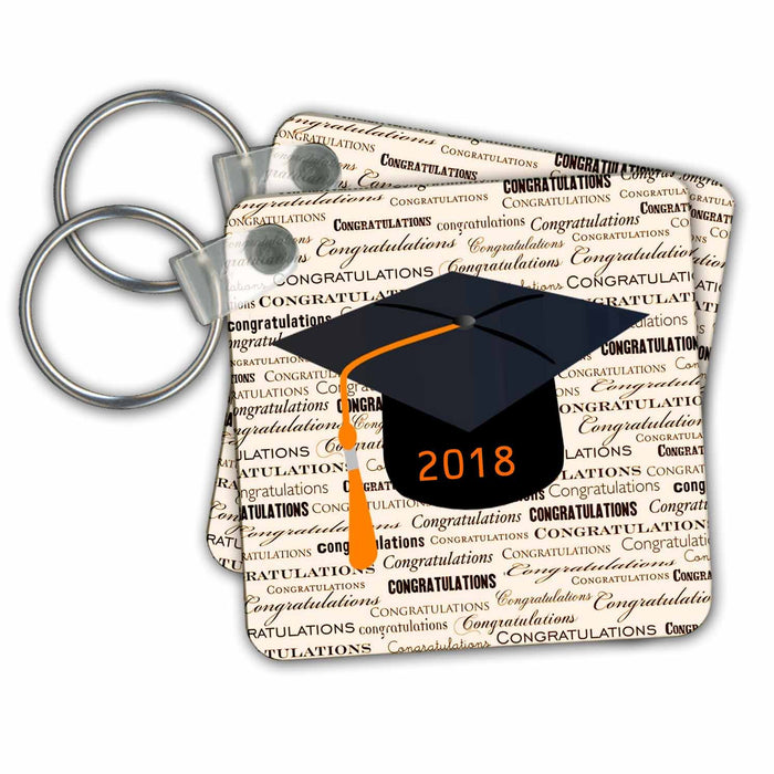 Key Chain - Image of Congratulations Black Cap Orange Tassel Graduation