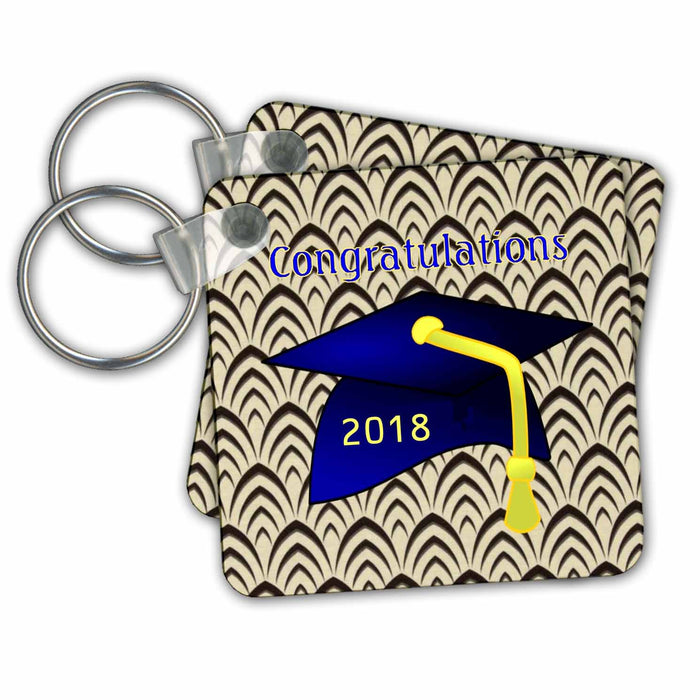 Key Chain - Image of Congratulations Blue Cap Yellow Tassel Art Deco Back Graduation