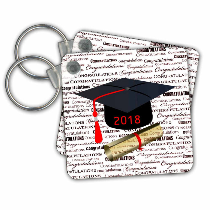 Key Chain - Image of Congratulations Black Cap Red Tassel 2018 Graduation