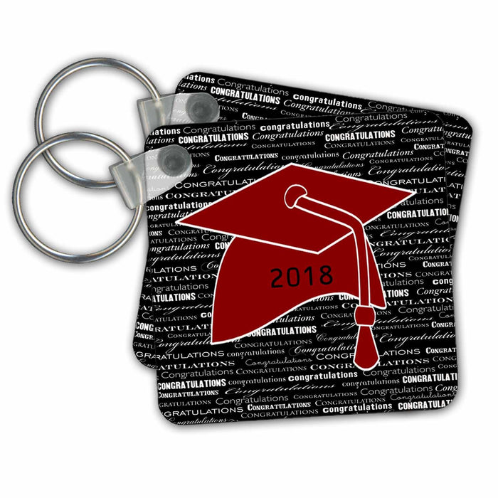 Key Chain - Image of Congratulations Red Cap and Tassel On Black Message Graduation