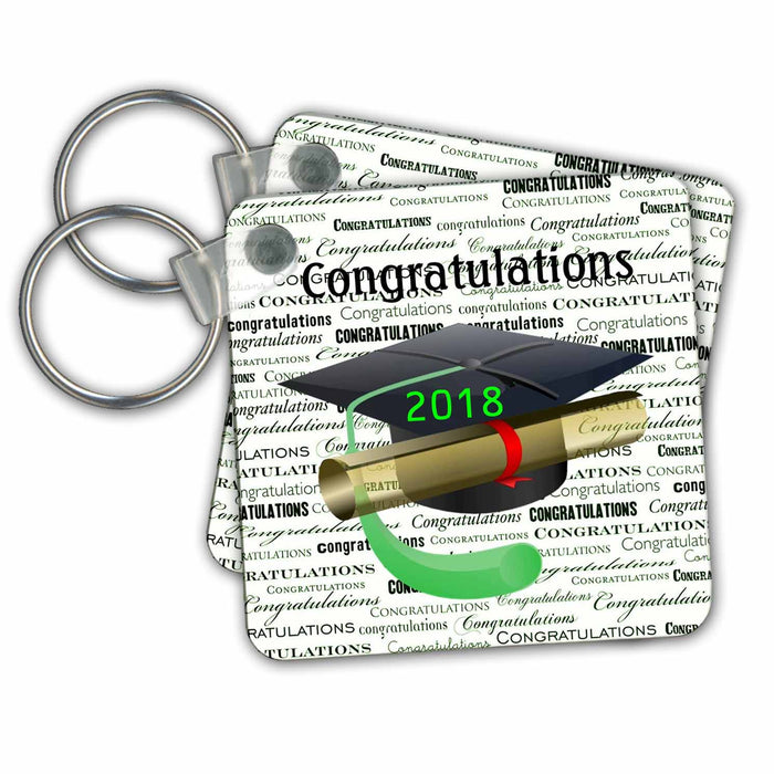 Key Chain - Image of Congratulations Black Cap Green Tassel On Message Graduation