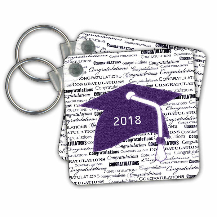 Key Chain - Image of Congratulations Purple Cap White Tassel On Message Graduation