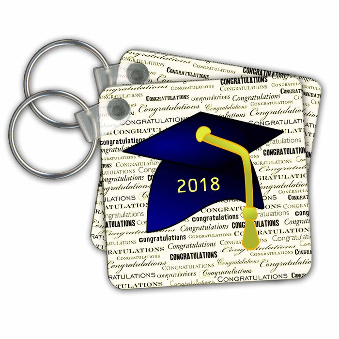 Key Chain - Image of Congratulations Blue Cap Yellow Tassel On Message Graduation