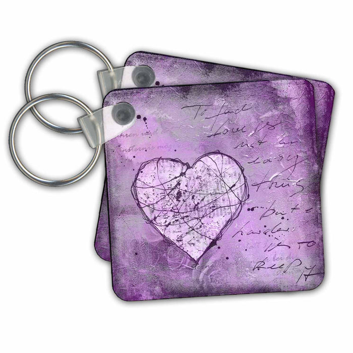 Key Chain - Painted heart with handwritten elements in pink and purple Love and Hearts Art