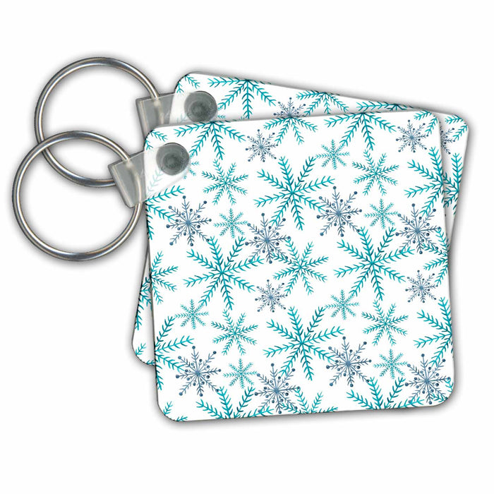 Key Chain - Fancy Blue Snowflake Pattern Winter