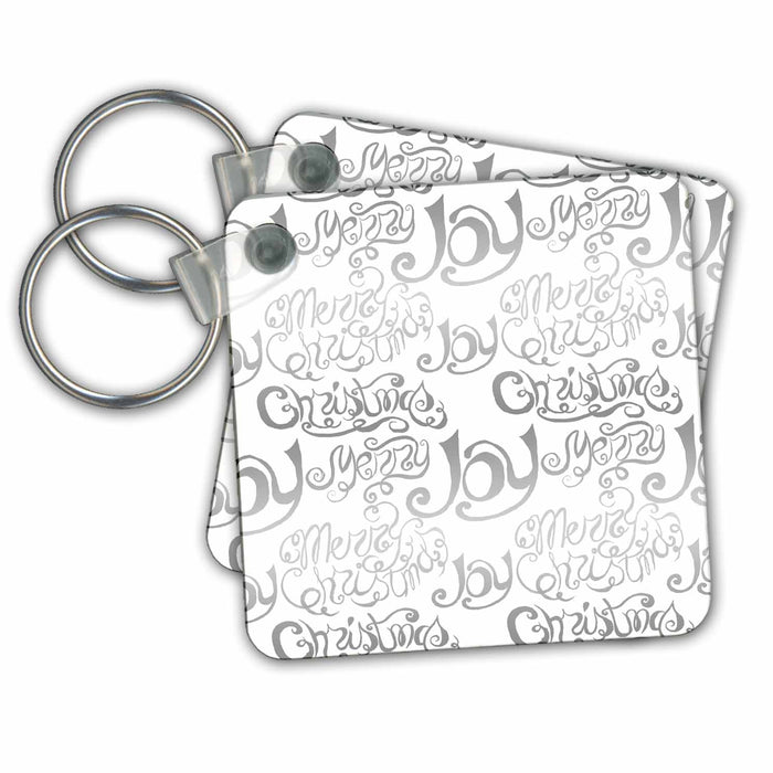 Key Chain - Silver Joy and Merry Christmas Typography Pattern Christmas