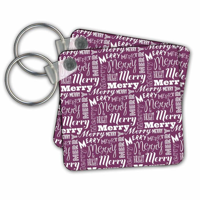 Key Chain - Cute Purple and White Christmas Merry and Bright Typography Pattern Christmas