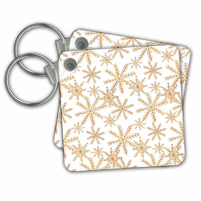 Key Chain - Elegant Gold Fancy Snowflakes Pattern Christmas