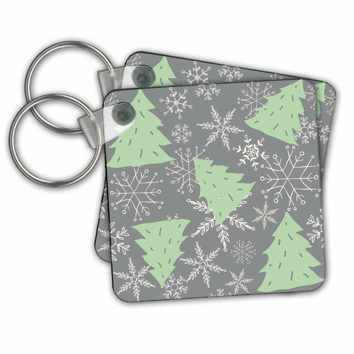 Key Chain - Cute Christmas Trees and Snowflakes Pattern Christmas