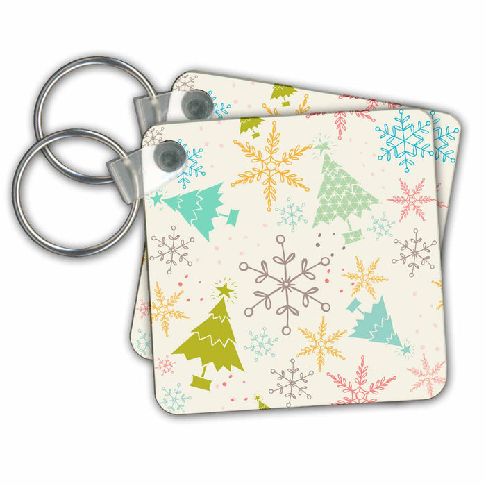 Key Chain - Cute Christmas Tress and Snowflakes In Pastel Colors Pattern Christmas