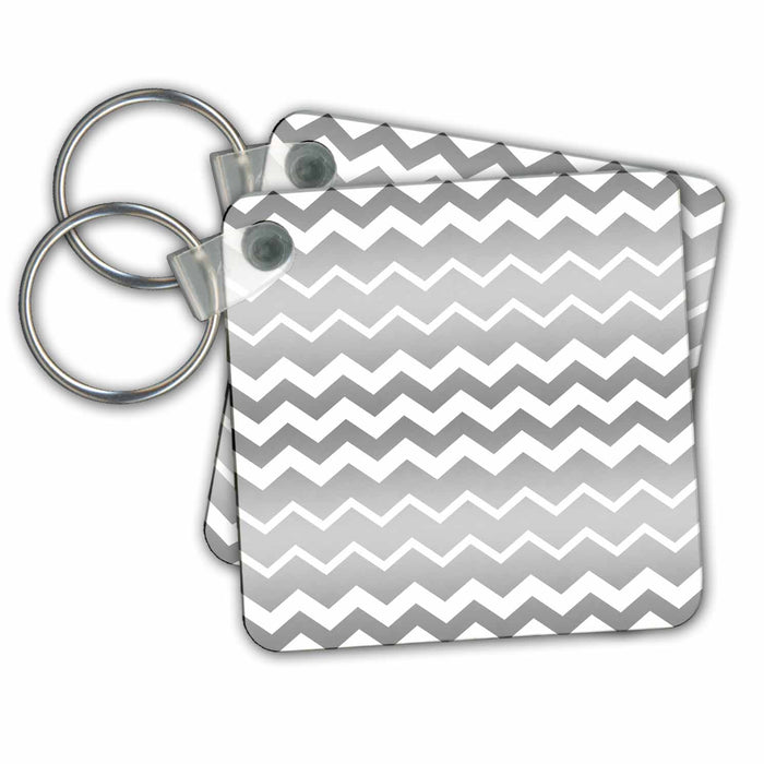 Key Chain - Chic Silver Chevron Stripes Pattern Chevron Stripes