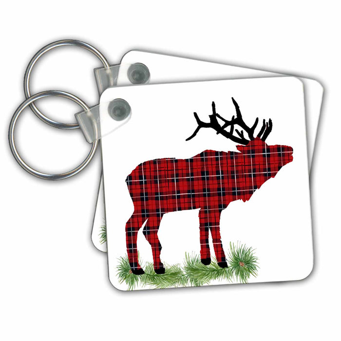 Key Chain - Plaid Elk Illustration Christmas