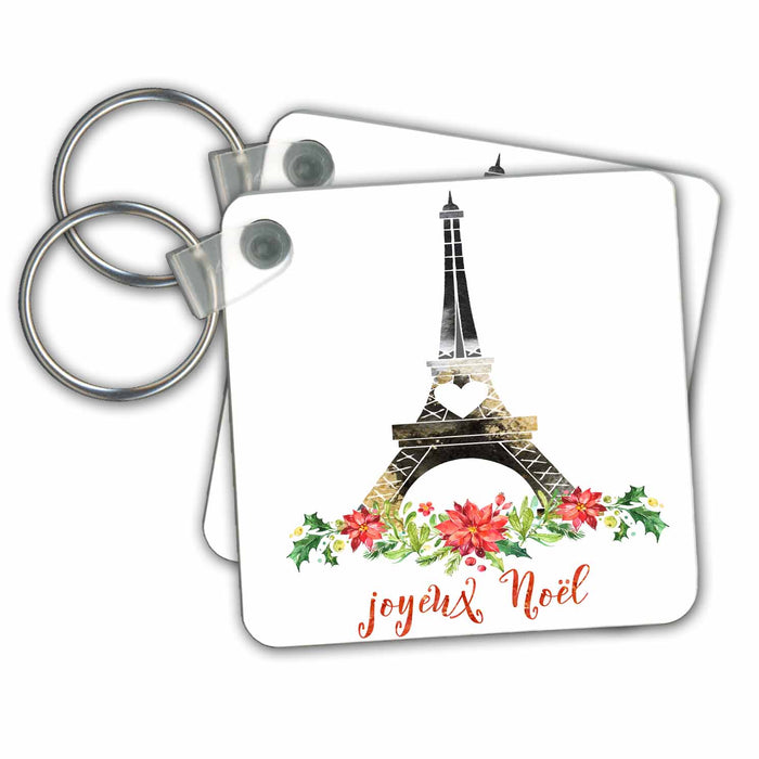 Key Chain - Joyeux Noel Christmas Eiffel Tower Illustration Christmas