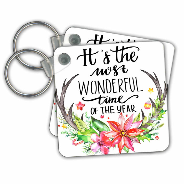 Key Chain - Its The Most Wonderful Time Of The Year Christmas Antlers Christmas