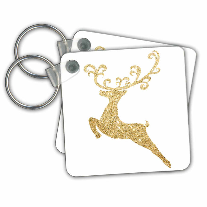 Key Chain - Faux Gold Glitter Fancy Deer Christmas