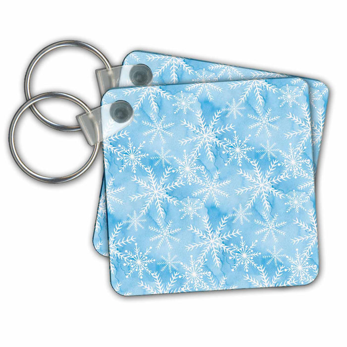 Key Chain - Pretty White Snowflakes On A Light Blue Watercolor Background Christmas