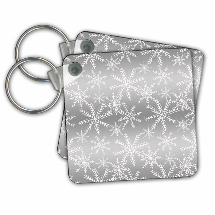 Key Chain - Pretty White Snowflakes On A Silver Background Christmas