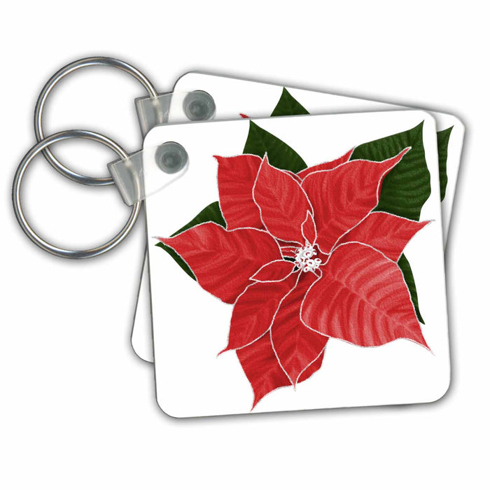 Key Chain - Pretty Red Christmas Poinsettia Illustration Illustrations